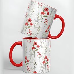 macmerise White & Red Floral Printed Ceramic Glossy Cups Set of Cups and Mugs-47