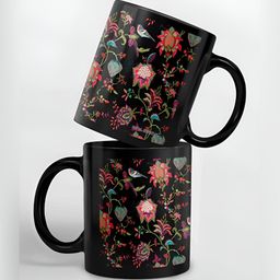 macmerise Green & Black Floral Printed Ceramic Glossy Cups Set of Cups and Mugs-22