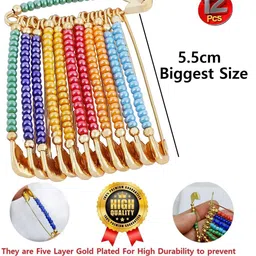 VAMA Set of 12 Artificial Beads Studded Saree Pins image 2