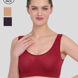 Amour Secret Maroon & Navy Blue BraPack of 3-image-98