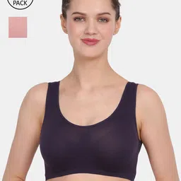 Amour Secret Women Pack Of 2 Navy Blue & Peach Non Padded & Non Wired Seamless Bra-AB044-picture-3