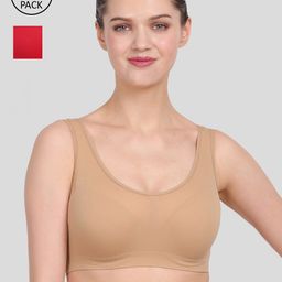 Amour Secret Pack of 2 Red & Nude-Coloured Non Padded Bra-image-96