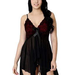 Fihana Self Design Net Baby Doll with Briefs-picture-7