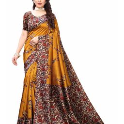 AADVIKA Yellow Floral Art Silk Mysore Silk Saree-image-10