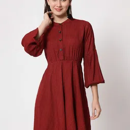 ANGOORI FASHION Women Checked Cotton Fit and Flare Above Knee Dress-image-38