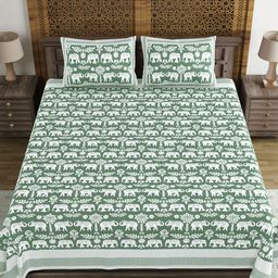 Myntra Elegant Homes Green Ethnic Motifs Printed 210 TC King Bedsheet Set 2.69 m X 2.69 m-image-40
