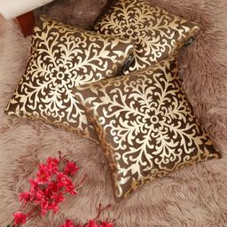 Myntra Elegant Homes Brown & Gold-Toned 3 Pieces Ethnic Velvet Square Cushion Covers-image-84