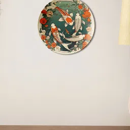 THE QUIRKY HOME Bloom and Swim Green & Orange Printed Ceramic Wall Plate Decor-4