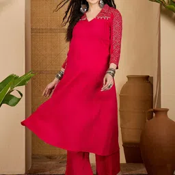 Sangria Bandhani Printed Shirt Collar Beads And Stones A-Line Kurta & Trouser-picture-46