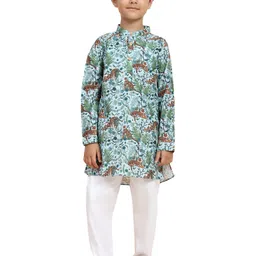 Funny Bones Clothings Boys Animal Printed Regular Linen Kurta with Pyjamas-8