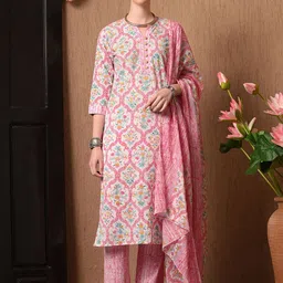 Anouk Women Floral Printed Regular Pure Cotton Kurta with Trousers & With Dupatta-23
