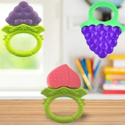 Joy Buzz Kids Set Of 3 Baby Fruit Teether - Peach Colored & Blue-50