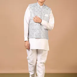 V-Mart Boys Regular Thread Work Pure Cotton Kurta with Pyjamas-image-59