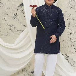 Aj DEZInES Boys Embroidered Regular Sequinned Kurta with Pyjamas image 3