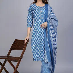 Moda Rapido Women Ethnic Motifs Printed Regular Beads and Stones Pure Cotton Kurta with Trousers & With-picture-13