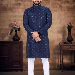 sultan apparels pvt ltd Men Embellished Straight Kurta (Dark Blue)-image-35