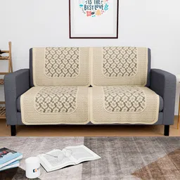 Kuber Industries Cream-Coloured 4 Pieces Self Design Cotton 2 Seater Sofa Covers-15