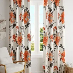 BILBERRY Furnishing by preeti grover Orange & Grey Set of 2 Floral Room Darkening Window Curtain-9