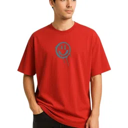 GLOBAL NOMAD Typography Printed Drop-Shoulder Sleeves Pure Cotton Oversized T-shirt-image-70