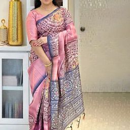ZIBLON Printed Zari Pure Silk Tussar Saree-21