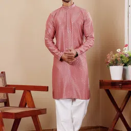 Rawayi Men Geometric Thread Work Kurta-picture-11