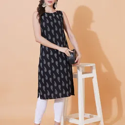 Tviksha Fashion Ethnic Motifs Printed Boat Neck Sleeveless Straight Kurta-42