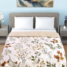 Myntra Elegant Homes Cream & Brown Printed Quilted AC Room 350GSM Double Bed Comforter-image-50