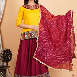CANVIR Women Bandhani Embroidered Kurti with Skirt & Dupatta-picture-40