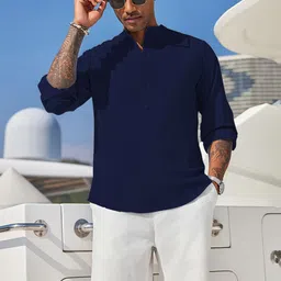 Anouk Blue Mandarin Collar Cotton Straight Kurta-image-71