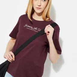 max Women Typography Printed Round Neck Cotton Oversized T-shirt-image-24