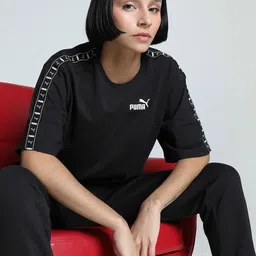 Puma Women Tape Solid Pure Cotton Relaxed Fit Short Sleeve T-Shirt-picture-43
