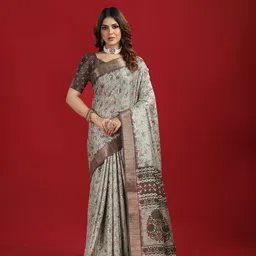 VIRENDRA TEXTILES Ethnic Motifs Printed Saree With Blouse Piece-image-65