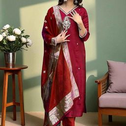 KALINI Women Ethnic Motifs Printed Cotton Kurta with Trousers & Dupatta-picture-18