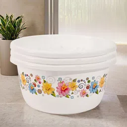 Kuber Industries White & Yellow 3 Pieces Floral Printed Matte Bath Tub-picture-15