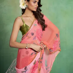 Mitera Floral Beads and Stones Organza Saree-image-23