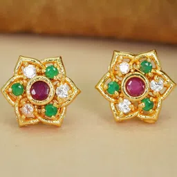 DressBerry Women Gold Plated Alloy Floral Artificial Stones Studs Earrings-1