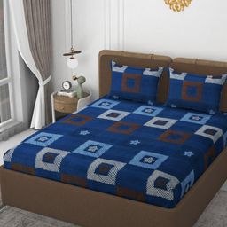 VOMZER Blue Geometric 300 TC Queen Bedsheet with 2 Pillow Covers-image-87