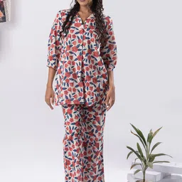 Moda Rapido Printed Shirt Collar Pure Cotton Tunic With Trouser-picture-48