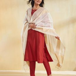Fabindia Geometric Woven Design Cotton Silk Dupatta-picture-28