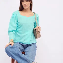 DressBerry Women Self Design Sweetheart Neck Cotton Top-picture-50