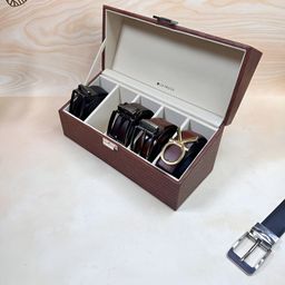 La Trove 5 Slot Brown Leather Belt Organizer Closed Top Box for Wardrobe Closet-image-44