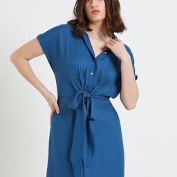 DL Woman Shirt Collar Belted Shirt Midi Dress-image-66