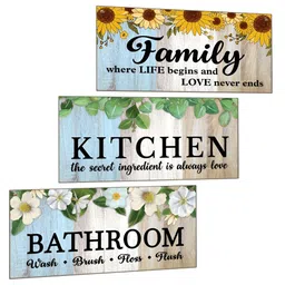 Chaka Chaundh 3Pcs Blue & Beige Printed Wooden Sign Palques Wall Hangings-image-81