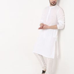 Ethnicity Men Woven Design Printed Fusion Cotton Straight Kurta-image-100