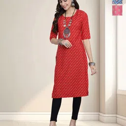 HERE&NOW Women Pack Of 3 Ethnic Motifs Printed Crepe Straight Knee Length Kurta-image-43