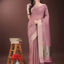 Panzora Checked Zari Organza Saree-image-88