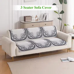 HOKIPO HeavenHue White & Grey 2 Pieces Printed Polyester 2 Seater Sofa Covers-picture-17