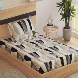 Home Centre Grey & White Printed 160 TC Single Bedsheet Set 2.18 m x 1.52 m-92