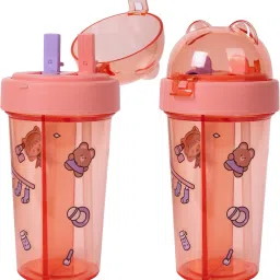 Cartoon Printed 2 In 1 Tumbler Sipper Cup for Kids, Cute Reusable Water Bottle 420 ml Water Bottle-image-63