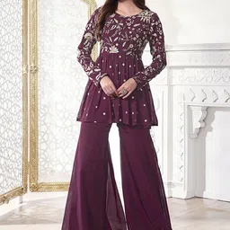 Inddus Floral Embroidered Tunic With Trousers Co-Ords-image-45